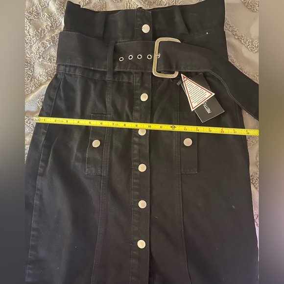 Snatched midi, black denim skirt, raw edge - Picture 2 of 5